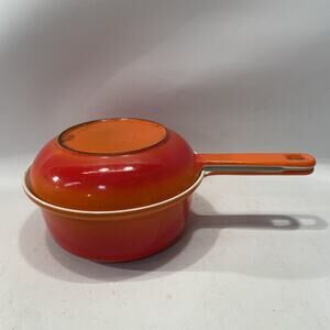 Vintage Descoware Beglium Orange Enamel Cooking Skillet With Lid 1 Qt CON-18